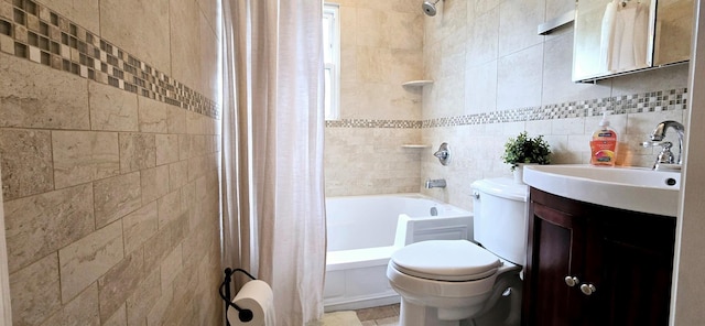 6 Arizona Ave, Syosset, NY 11791 - full bath with tile walls, shower / bath combination with curtain, toilet, and vanity