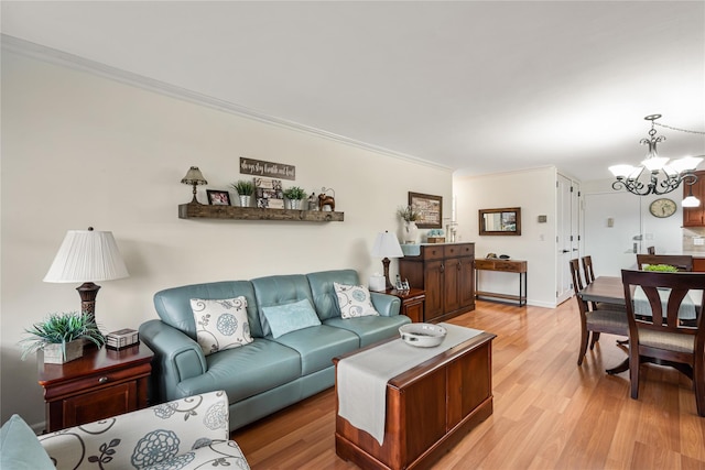 17-85 215th St Unit 4B, Bayside, NY 11360 - living area with ornamental molding, a chandelier, and light wood-style floors