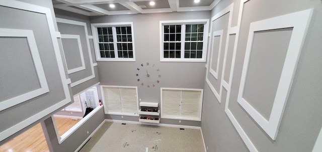 4 Coventry Ct, Wheatley Heights, NY 11798 - entryway featuring beam ceiling, coffered ceiling, baseboards, and recessed lighting