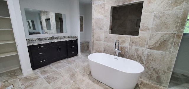 4 Coventry Ct, Wheatley Heights, NY 11798 - full bath featuring a freestanding bath, vanity, and tile walls