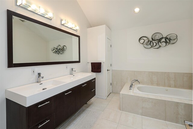 2448 6th Ave, East Meadow, NY 11554 - full bath featuring tile patterned flooring, a bath, double vanity, and recessed lighting