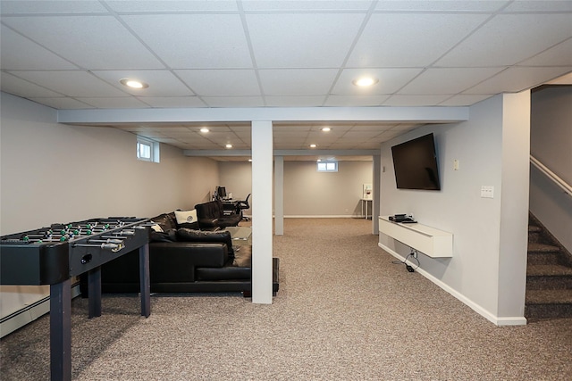 2448 6th Ave, East Meadow, NY 11554 - recreation room with carpet, recessed lighting, healthy amount of natural light, baseboards, and a drop ceiling