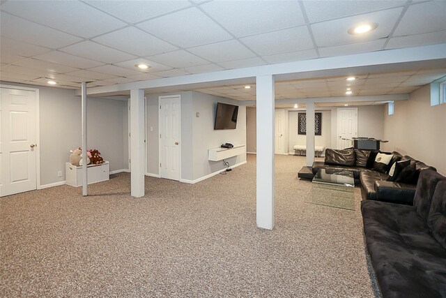 2448 6th Ave, East Meadow, NY 11554 - finished below grade area with a paneled ceiling, carpet floors, baseboards, and recessed lighting
