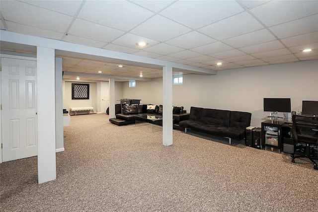 2448 6th Ave, East Meadow, NY 11554 - carpeted living room featuring a drop ceiling and recessed lighting