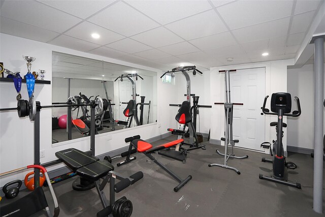 2448 6th Ave, East Meadow, NY 11554 - exercise room with recessed lighting, a drop ceiling, and baseboards