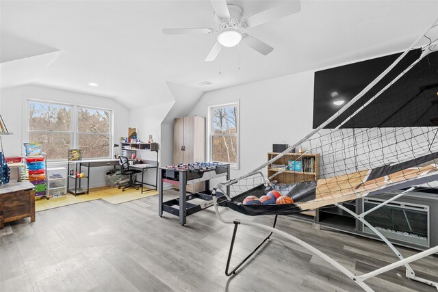 594 County Route 22, Middletown, NY 10940 - rec room with lofted ceiling, wood finished floors, and a ceiling fan