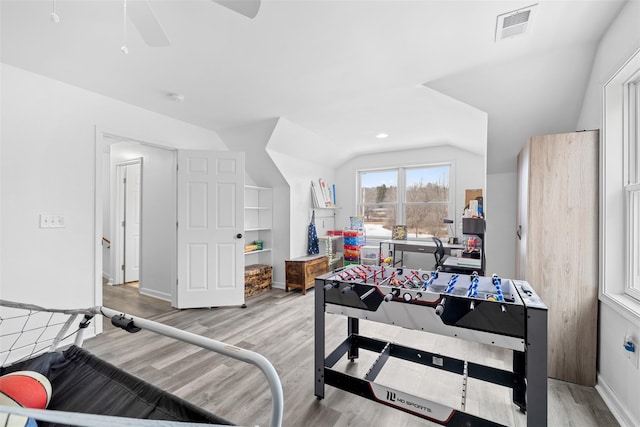 594 County Route 22, Middletown, NY 10940 - bedroom with light wood-style flooring, lofted ceiling, a ceiling fan, and baseboards