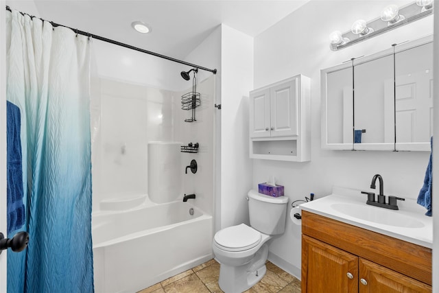 594 County Route 22, Middletown, NY 10940 - bathroom featuring toilet, vanity, shower / tub combo with curtain, and baseboards