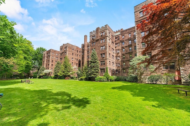 view of property's community with a lawn