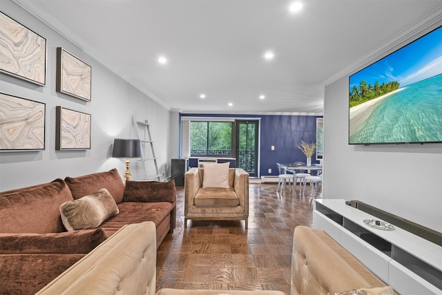 100 E Hartsdale Ave Unit Tfw, Hartsdale, NY 10530 - living area featuring ornamental molding, recessed lighting, and baseboards
