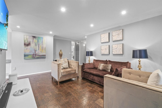 100 E Hartsdale Ave Unit Tfw, Hartsdale, NY 10530 - living area featuring ornamental molding, recessed lighting, and baseboards
