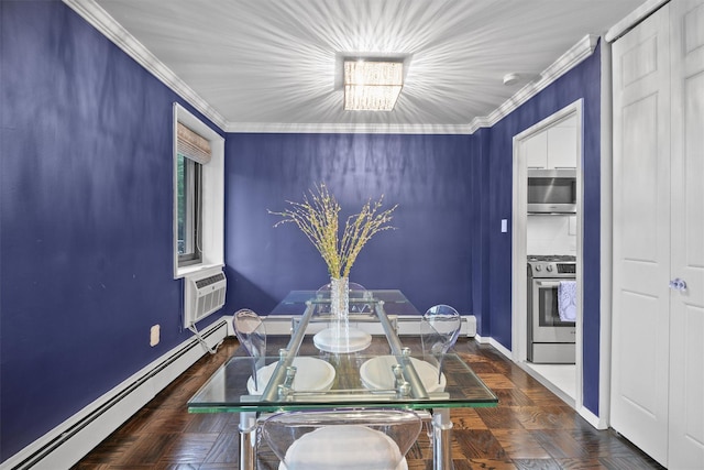 100 E Hartsdale Ave Unit Tfw, Hartsdale, NY 10530 - dining area with baseboard heating, crown molding, and baseboards