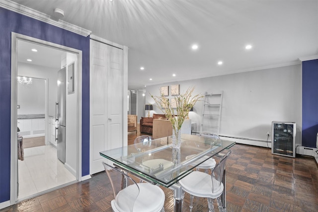 100 E Hartsdale Ave Unit Tfw, Hartsdale, NY 10530 - dining room featuring a baseboard heating unit, recessed lighting, and ornamental molding