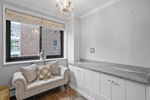 100 E Hartsdale Ave Unit Tfw, Hartsdale, NY 10530 - sitting room with ornamental molding and a chandelier