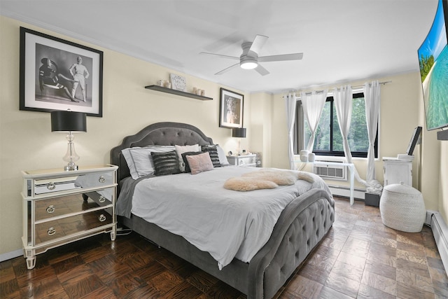 100 E Hartsdale Ave Unit Tfw, Hartsdale, NY 10530 - bedroom with a baseboard radiator, ceiling fan, and cooling unit