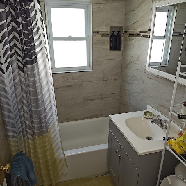 27 Coolidge Ave, Amityville, NY 11701 - bathroom with vanity and shower / bath combo with shower curtain