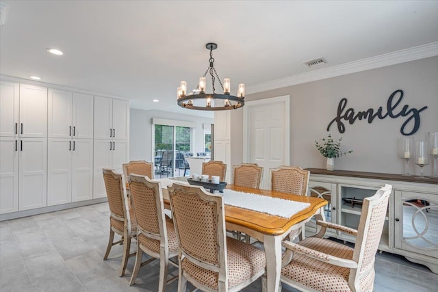 11 Fishermans Dr, Port Washington, NY 11050 - dining area featuring a chandelier, ornamental molding, and recessed lighting