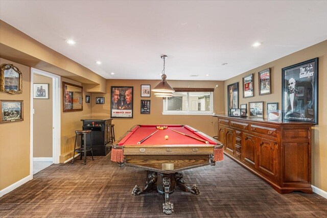 11 Fishermans Dr, Port Washington, NY 11050 - game room with dark colored carpet, billiards, and recessed lighting