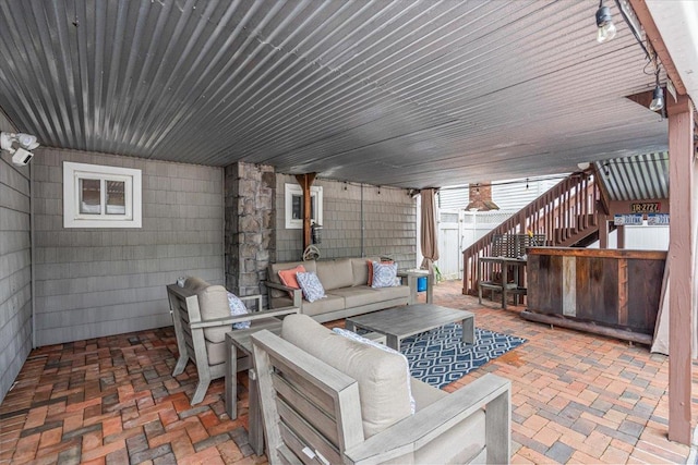 11 Fishermans Dr, Port Washington, NY 11050 - view of patio featuring an outdoor hangout area and stairway