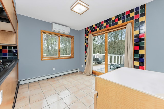24 Babbling Brook Ln, Cold Spring, NY 10516 - unfurnished dining area with baseboard heating, a wall mounted AC, and light tile patterned flooring