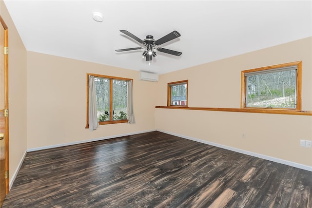 24 Babbling Brook Ln, Cold Spring, NY 10516 - unfurnished room with dark wood-type flooring, ceiling fan, a wall mounted air conditioner, and baseboards
