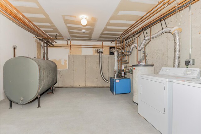 24 Babbling Brook Ln, Cold Spring, NY 10516 - unfinished below grade area featuring heating fuel, water heater, independent washer and dryer, and a heating unit