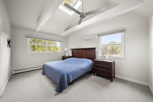 60 Hagerman Ave, East Patchogue, NY 11772 - bedroom featuring baseboard heating, an AC wall unit, carpet flooring, and baseboards