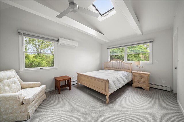 60 Hagerman Ave, East Patchogue, NY 11772 - bedroom featuring a baseboard heating unit, carpet floors, a wall mounted AC, and a skylight