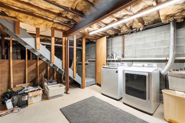 60 Hagerman Ave, East Patchogue, NY 11772 - unfinished basement featuring washer and clothes dryer and a sink