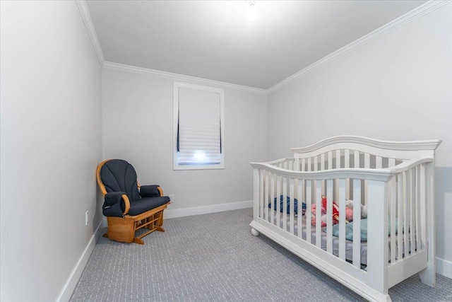 1064 Highland Pl, Woodmere, NY 11598 - carpeted bedroom featuring crown molding, baseboards, and a crib