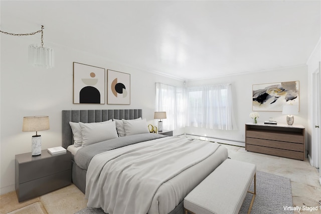 46 Tuthill Point Rd, East Moriches, NY 11940 - bedroom with baseboard heating and crown molding