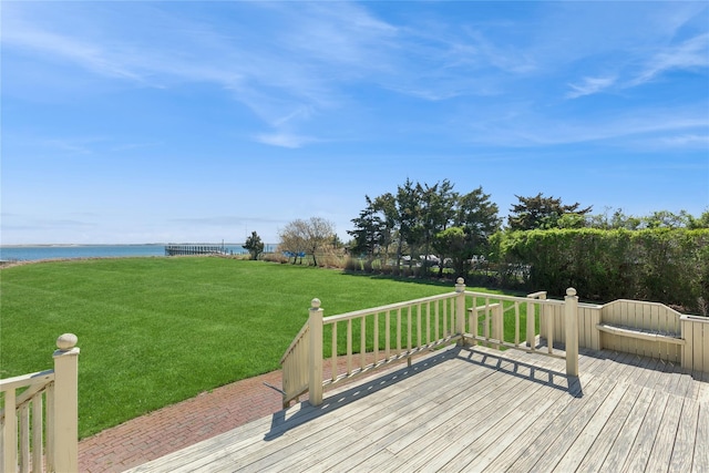 46 Tuthill Point Rd, East Moriches, NY 11940 - deck with a water view and a yard