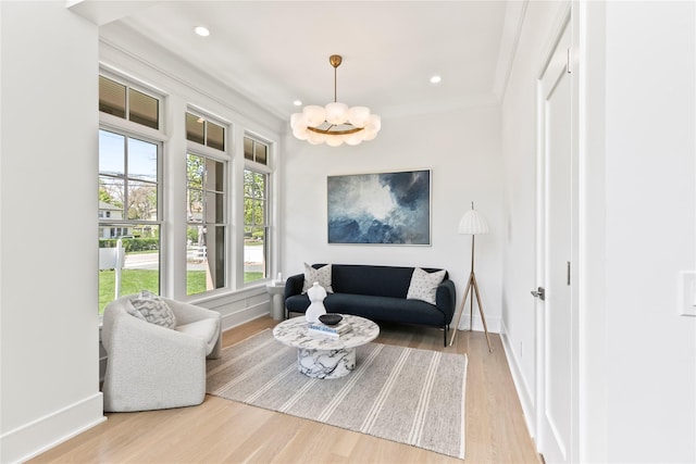 50 Depot Rd, Westhampton Beach, NY 11978 - sitting room with a chandelier, wood finished floors, recessed lighting, and baseboards