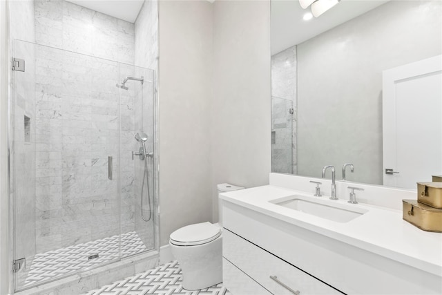 50 Depot Rd, Westhampton Beach, NY 11978 - bathroom with toilet, a stall shower, vanity, and tile patterned flooring