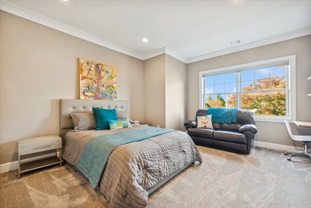 4 Warton Pl, Garden City, NY 11530 - carpeted bedroom featuring crown molding, baseboards, and recessed lighting