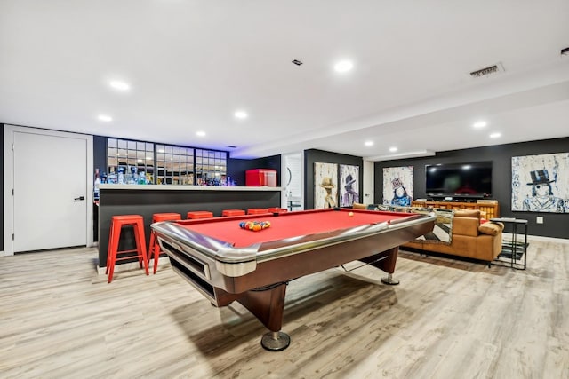 4 Warton Pl, Garden City, NY 11530 - playroom featuring wood finished floors, a dry bar, recessed lighting, baseboards, and billiards