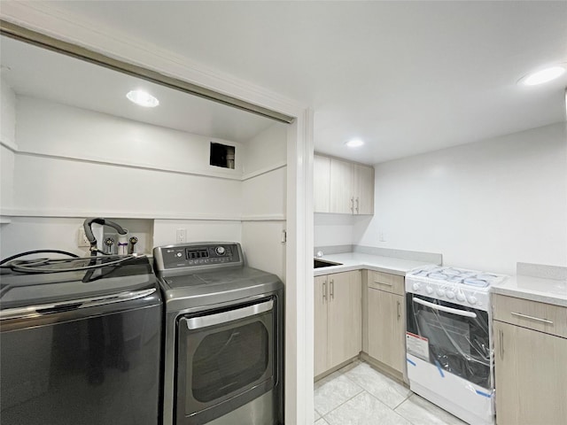 15204 79th Ave, Kew Garden Hills, NY 11367 - clothes washing area with recessed lighting, hookup for a washing machine, and light tile patterned flooring