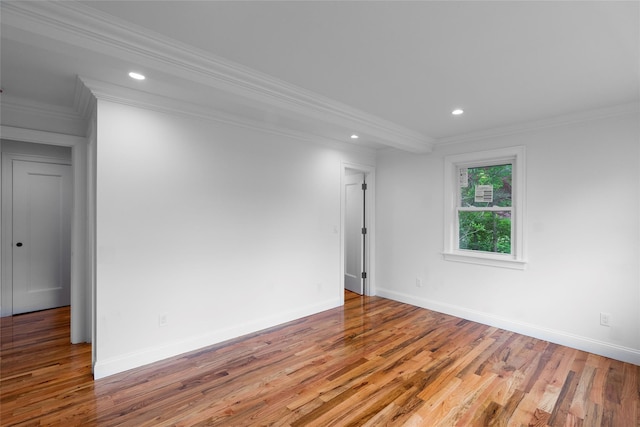 381 Wading River Rd, Manorville, NY 11949 - empty room with light wood-type flooring, recessed lighting, baseboards, and ornamental molding