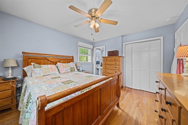 149 E Main St, Washingtonville, NY 10992 - bedroom with light wood-type flooring, a closet, and a ceiling fan