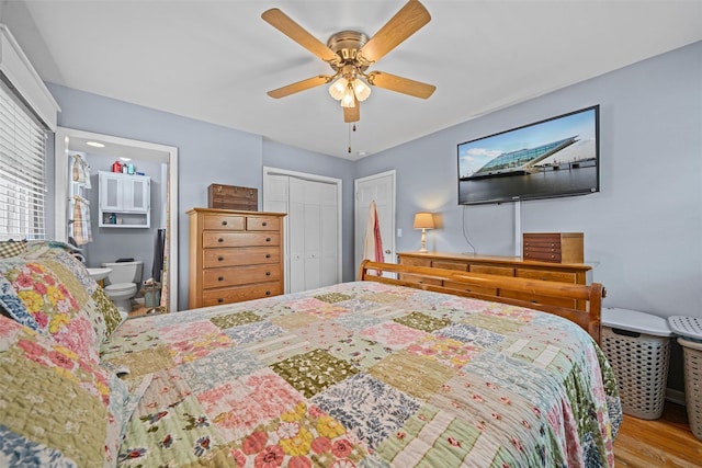 149 E Main St, Washingtonville, NY 10992 - bedroom with wood finished floors, a ceiling fan, and a closet