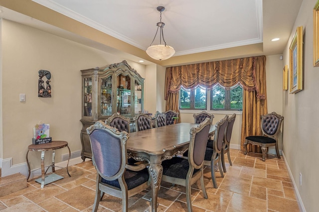 2 Farmview Dr, Dix Hills, NY 11746 - dining room with stone tile floors, ornamental molding, baseboards, and recessed lighting