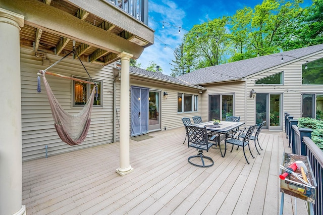 2 Farmview Dr, Dix Hills, NY 11746 - wooden terrace with outdoor dining space