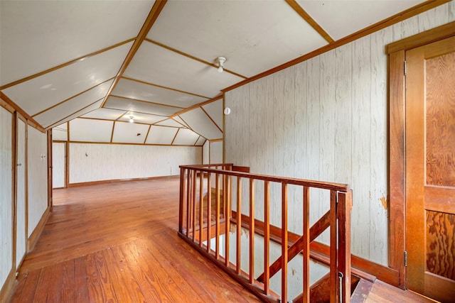 16 Oak Ter, Suffern, NY 10901 - corridor with an upstairs landing, hardwood / wood-style floors, and wood walls