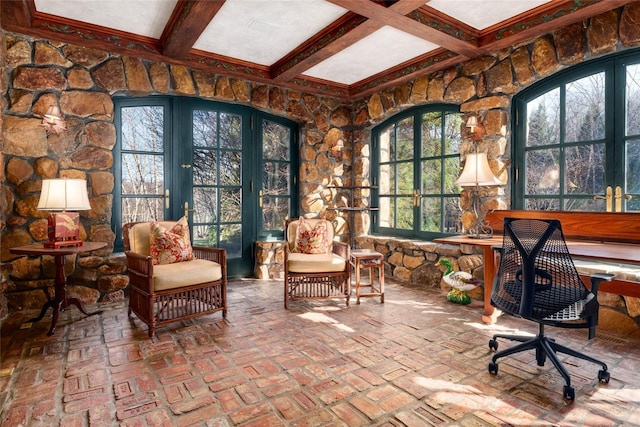 118 John St, Greenwich, CT 06831 - sunroom / solarium with french doors, beamed ceiling, and coffered ceiling