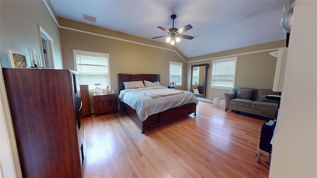 10 Courtney Ln, Brewster, NY 10509 - bedroom featuring multiple windows, light wood-style flooring, vaulted ceiling, a ceiling fan, and ornamental molding
