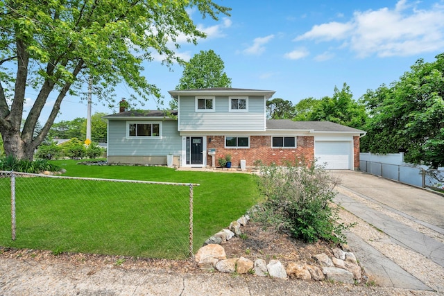 48 Hillside Ave, Patchogue, NY 11772 - split level home with a garage, brick siding, and concrete driveway