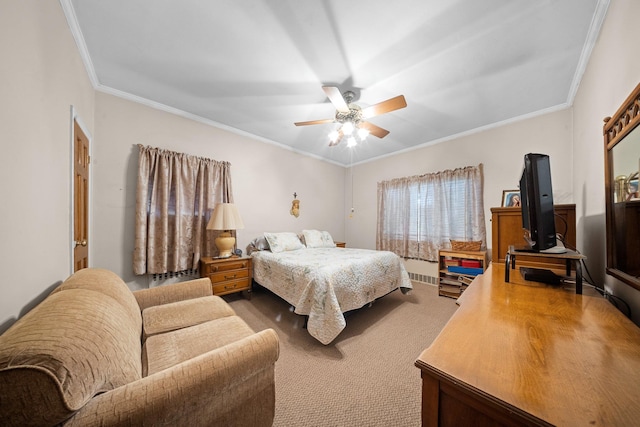 2816 215th Pl, Bayside, NY 11360 - bedroom featuring crown molding, a ceiling fan, and carpet flooring