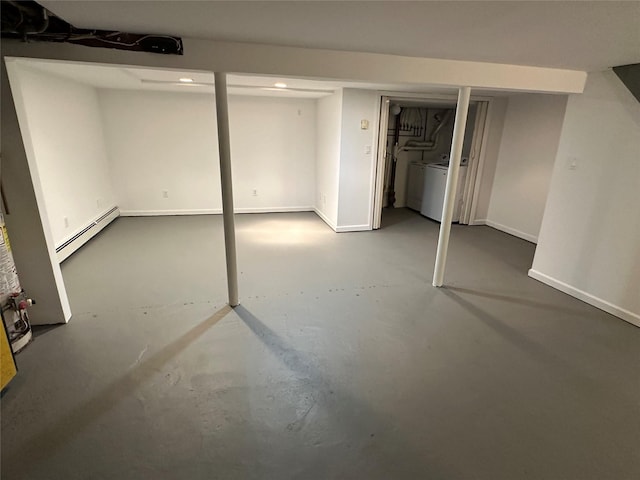 107 Norwood Ave, Northport, NY 11768 - finished below grade area featuring a baseboard heating unit, baseboards, independent washer and dryer, and recessed lighting