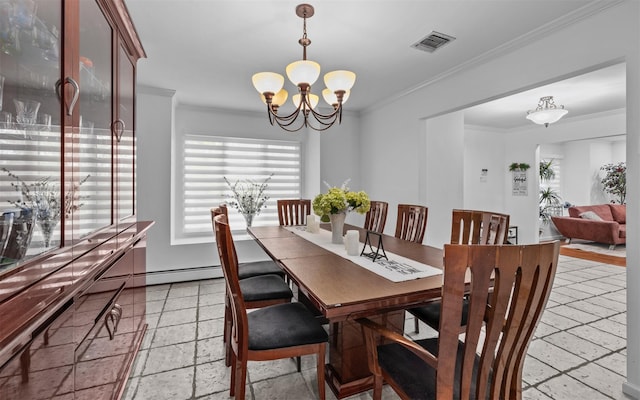 94 Stonehurst Ln, Dix Hills, NY 11746 - dining space with a chandelier, ornamental molding, stone tile floors, and baseboards