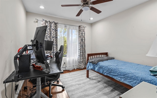 94 Stonehurst Ln, Dix Hills, NY 11746 - bedroom featuring wood finished floors, an office area, recessed lighting, and ceiling fan